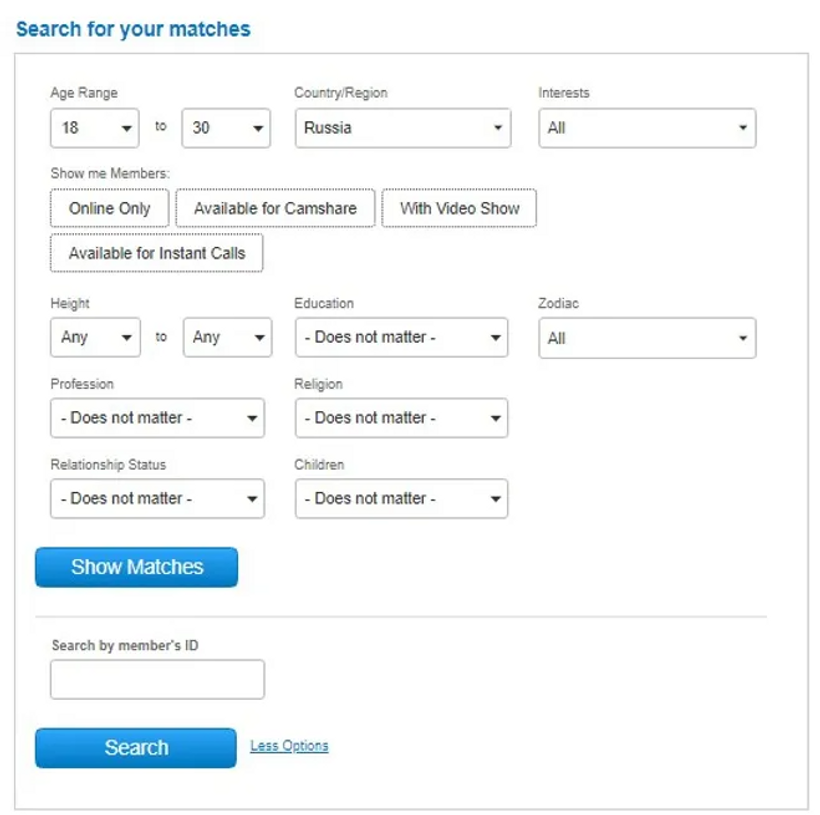 Searching matches on FindRussiabrides